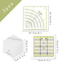 Conjunto De Reglas De Costura De 3 Paquetes, Regla De Corte De Círculo De Acolchado Con Formas De Arco, Abanico Y Hexágono, Plantilla De Acrílico Transparente Para Medir, Cortar Y Acolchar Manualidades De Costura Diy - Multicolor - Ver 2