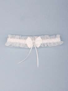 1pc White Lace & Bowknot & Rhinestone Adjustable Thigh Garter Belt For Bride Valentine's Day