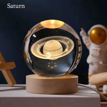 1pc Creative 3D Laser Engraving Crystal Ball With Wooden Warm Light Base, Galaxy Sky Night Light Table Decoration, USB Powered, Perfect For Friends, Graduation, And Team Building Memorabilia (Sphere Diameter 6cm + Base Diameter 5cm)
