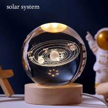 1pc Creative 3D Laser Engraving Crystal Ball With Wooden Warm Light Base, Galaxy Sky Night Light Table Decoration, USB Powered, Perfect For Friends, Graduation, And Team Building Memorabilia (Sphere Diameter 6cm + Base Diameter 5cm)