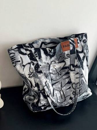 New Fashionable Graffiti Print Foldable Tote Bag With Large Capacity For Women, Suitable For Daily Work, Casual Use, Date, Gift, College Students Backpackback To School,Classic Casual, Suitable For Teen Girls Women College StudentsOutdoors, Travel, Outings, Tote Bags For School