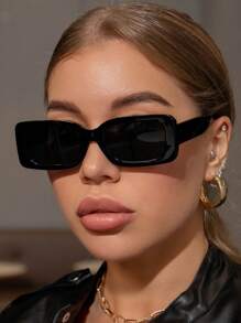 1pc Vintage Rectangular Plastic Frame Sunglasses For Women, Fashionable Classic Style, Outdoor Travel, Beach Vacation, Uv Protection Sunglasses Beach Sun Glasses Beach Accessories For Women Sun Glasses Sunglasses Shades Basics And Suit For Sweater Jeans Sweatpants Hoodie Jackets Dress And Long Sleeve Shirt Fashionable Shade Elegant Outfit Family Outings Travel Vacation Holiday - 彩色 - 查看 4