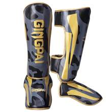 1 Pair Camouflage & Golden Color Professional Extra Thick Boxing & Muay Thai Shin Guards With Foot Protection For Free Fighting And Combat Training For Teens, Mma, Thai Kickboxing, Karate, Taekwondo, Sanda, Training - Gold - View 1