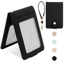 翻蓋式卡片套,公車卡套,ic卡保護套,id卡套,地鐵卡套,附可伸縮掛繩、卡片收納盒、證件夾、卡片整理盤 - 黑色 - 查看 1