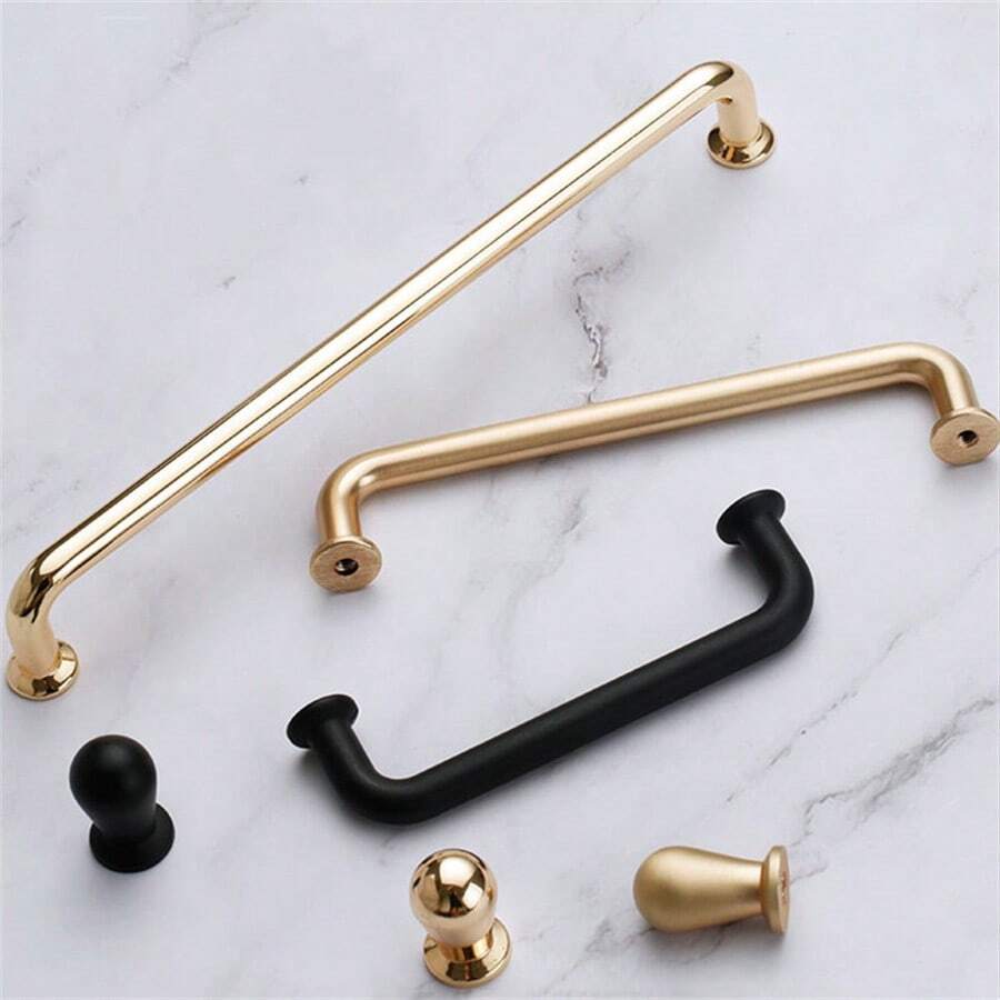 1 Pc / 2 Pcs Of Zinc Alloy Modern Minimalist Black Imitation Gold Handle Drawer, Bedside Table, Storage Cabinet, Wardrobe, Cabinet Door Handle