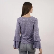 Blusa de moda para dama en color lila con flores - Lila Púrpura - Ver 4
