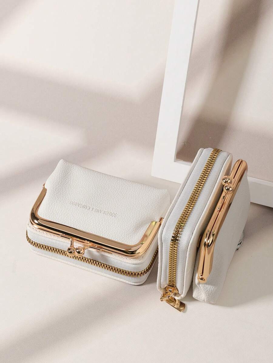 SOUTHLAND&KANGAROO Letter Women Wallets Short Pu Leather S Zipper & Hasp Multifunctional Large Capacity Bag Coin Card Holders Lightweight Fashion Modern Business ZipperCredit Card Business Casual Teachers' Day Teacher Gifts For Anniversary For Birthday Gift For Lady For Female White-Collar Workers For Women Wallet Purse Wallet Small Wallet - White - View 1