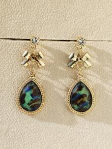 2 件韓式豹紋金屬淚珠領結吊墜耳環,3 種顏色可選,時尚百搭女士首飾