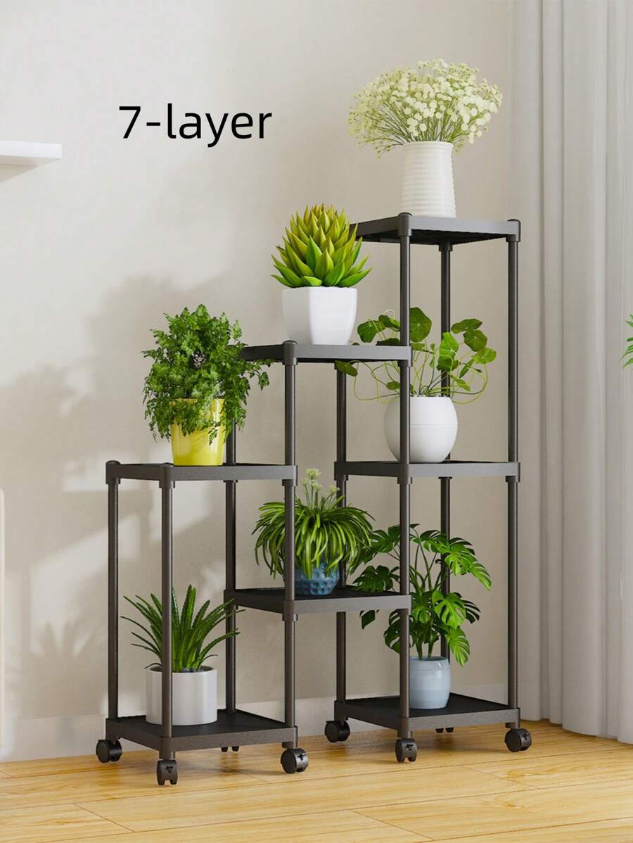 7層陽台客廳花架,歐式多層室內外盆栽植物展示架 - 黑色 - 查看 1
