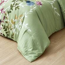 DJY 7 Pieces Beige Bed In A Bag Queen King Floral Comforter Set, Soft Seersucker Design All Season Microfiber Bedding Set Reversible Botanical Flowers Comforter, Sheets, Pillowcases & Shams - Sage Green - View 4