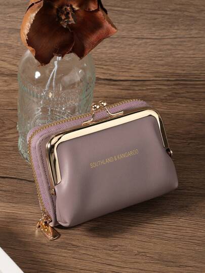 SOUTHLAND&KANGAROO 字母女士钱包短款 PU 皮革 S 拉链和搭扣多功能大容量包零钱卡夹轻便时尚现代商务拉链信用卡商务休闲教师节教师礼物周年纪念生日礼物女士白领女士钱包钱包小钱包