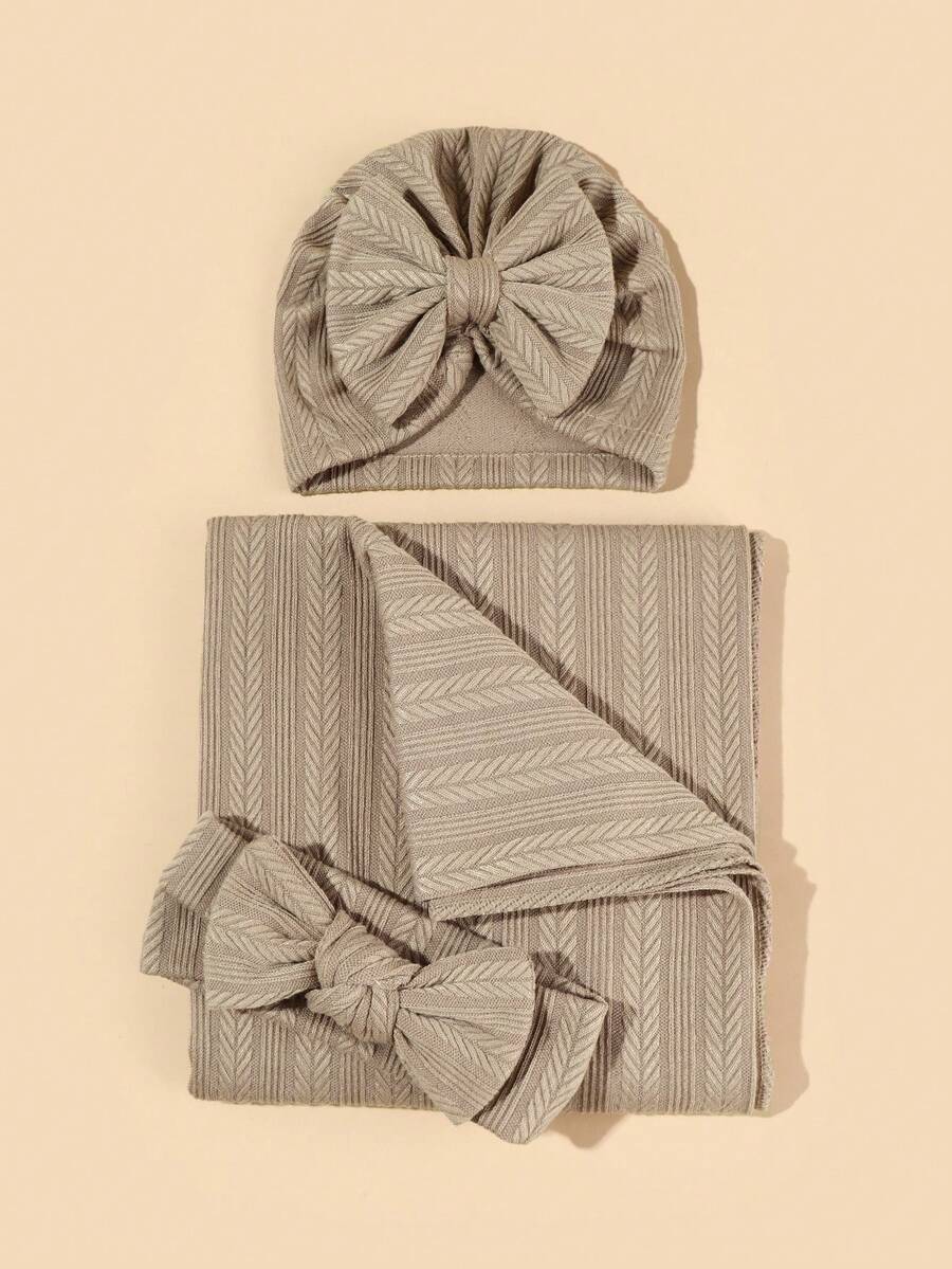 Newborn Baby Swaddling Blanket, Hat, And Headband Set For Spring And