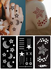 3pcs/Set Hand Henna Tattoo Stencil Template - Black - View 1