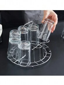 1 Pieza Portavasos De Diseño De Bandeja Para Vasos Y Vidrios, Almacenamiento De Drenaje Y Colgador De Tazas Para La Cocina Del Hogar - plata - Ver 3