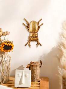 1pc Creative Golden Insect Wall Decoration, Resin Dung Beetle Style Home Decor Craft For Insect Lovers, Great For Family Parties & Insect Exhibits - Gold - View 1