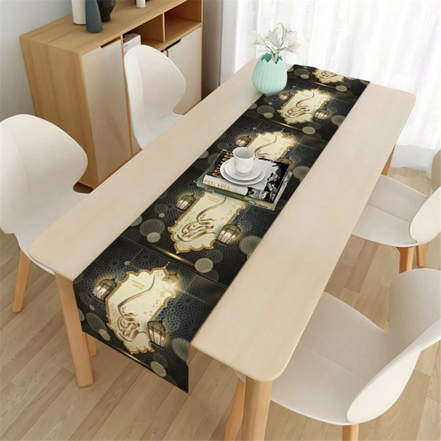 3# 1pc Single Layer 33*180cm Table Runner, Cross-Border Decorative Tablecloth, Festival Gifts, Home Long Table Runner, Placemat, Moon Shaped Dust Proof Tablecloth - 3#ZYZQ33X180CM - View 1