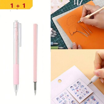 2pcs/Set  Utility Knife Carving Pen, 1pc Knife Pen+1pc Spare Blades, For Stickers And Paper Art, Carry-On Utility Knife, Student Supplies, Office Supplies