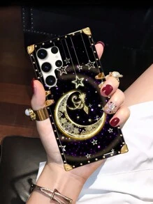 1pc Moon Pattern Rectangle Stylish Shockproof Phone Case - Black - View 3