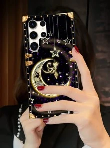 1pc Moon Pattern Rectangle Stylish Shockproof Phone Case - Black - View 4