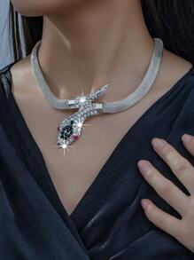 1pc Fashion Rhinestone Serpent Necklace, Luxury Locking Choker Necklace For Women