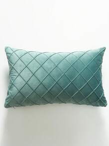 1入菱形褶皺的絨面格子靠墊套,實心柔軟的幾何長方形枕套,不會褪色 - 湖綠色 - 查看 1