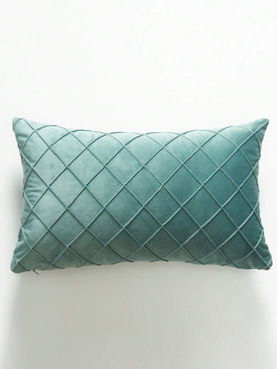 1入菱形褶皺的絨面格子靠墊套,實心柔軟的幾何長方形枕套,不會褪色 - 湖綠色 - 查看 1