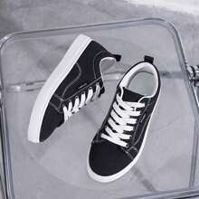Men's Breathable Casual Canvas Shoes, Student Low-Top Shoes, Couple Sneakers, Anti-Slip, Anti-Odor, Suitable For Summer - Black and White - View 1
