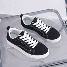 Men's Breathable Casual Canvas Shoes, Student Low-Top Shoes, Couple Sneakers, Anti-Slip, Anti-Odor, Suitable For Summer - Black and White - View 3