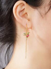 1對吊墜耳環優雅鳥形鑲嵌方晶鋯石線性耳環派對婚禮首飾適合女士女孩 - 金色 - 查看 5