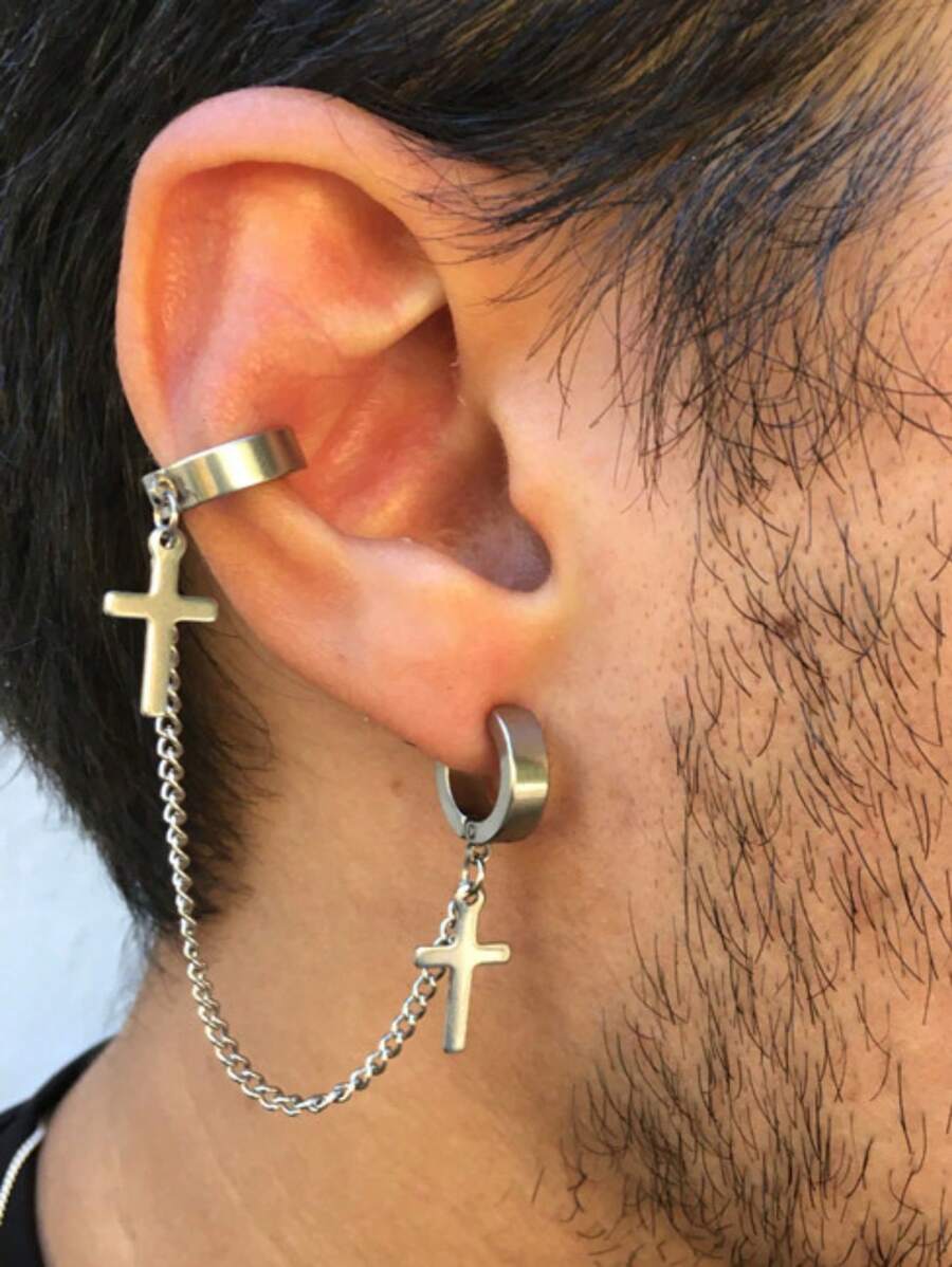 Men's Earrings - Silver - View 1