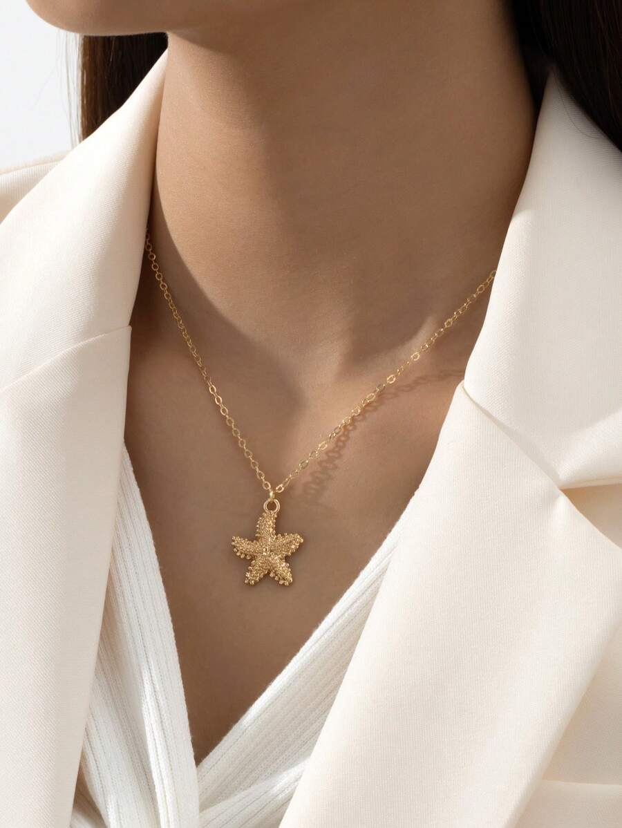 1入組新品到貨海星吊墜項鍊適用於女士完美禮品適合派對 - 金黃色 - 查看 1