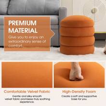 Modern Round Ottoman With Padded Seat, Velvet Upholstered Foot Stool With Tufted Design, Multifunctional Vanity Chair, Soft Foot Rest For Makeup Room, Bedroom - trái cam - Xem 4