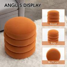 Modern Round Ottoman With Padded Seat, Velvet Upholstered Foot Stool With Tufted Design, Multifunctional Vanity Chair, Soft Foot Rest For Makeup Room, Bedroom - trái cam - Xem 5