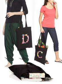 Dames Boodschappentassen Schoudertassen Grote capaciteit Tote tassen Roze Bloemenprint Canvas Handtassen Opbergtassen Dames Casual Pendelaar Vest Tas - Zwart - Bekijken 4