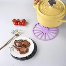 1入組矽膠圓形隔熱墊,創意2合1中空拆卸式組合餐墊杯墊,家用廚房用品 - 彩色 - 查看 7