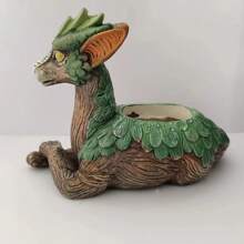 Cute & Delicate Texture Detail, A Couple Of Forest Guardians - Dragons And Elves Resin Material Succulent Plant Boxes Outdoor Garden Ornaments And Desk Decorations Suitable For Garden And Home. Perfect For Back-To-School Season, Ideal Gift For Classmates, Teachers, Friends And Couples. - Dark Green Succulent a - View 5