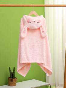 Toalla De Baño Con Capucha Para Bebés Y Niños Con Diseño De Aplique De Conejo De Dibujos Animados, Poncho Estilo Capa Con Textura De Onda, Albornoz Portátil - Rosa - Ver 5