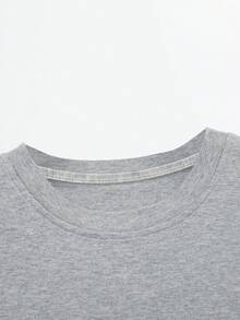 2 Piezas/set Homewear De Primavera & Otoño Para Hombres Con Rayas De Contraste Y Camiseta Impresa Con Letras Y Pantalones Largos De Color Sólido - Gris Claro - Ver 2