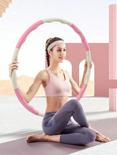 Rosa och vit svampmassage justerbar 8-delad avtagbar träningsring för fitness och viktminskning gymtillbehör, pilates, yoga