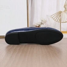 Chóp giầy tròn Da bằng sáng chế Giày đế bệt , Bốn mùa , Da mềm Và Nhẹ , Màu thuần , Giải trí Giày lười Giày dép - Màu xanh bụi bặm - Xem 7