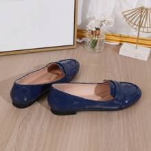 Chóp giầy tròn Da bằng sáng chế Giày đế bệt , Bốn mùa , Da mềm Và Nhẹ , Màu thuần , Giải trí Giày lười Giày dép - Màu xanh bụi bặm - Xem 6