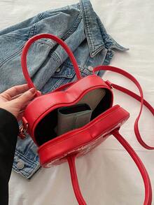 1 件 PU 材质文艺个性字母装饰时尚百搭心形手提包适合女性日常工作、约会和情人节礼物