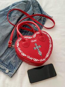 1 件 PU 材质文艺个性字母装饰时尚百搭心形手提包适合女性日常工作、约会和情人节礼物