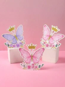 Set de 6 piezas de decoraciones de fiesta con diseño original de mariposas rosas y moradas, adecuadas para fiestas de cumpleaños de niñas con tema rosa, baby shower, bodas, fiestas familiares, decoración de fondo para la sala de fiestas - Multicolor - Ver 3
