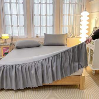 1 pièce Jupe de lit plissée de couleur unie de poids lourd, protège-matelas universel pour toutes les saisons, jupe de lit de couleur unie minimaliste moderne pour garder votre chambre à coucher simple mais chaleureuse, convenant à la chambre, au dortoir, à l'hôtel, à la location de vacances, à la sieste au bureau. Jupe de lit uniquement (sans taie d'oreiller)