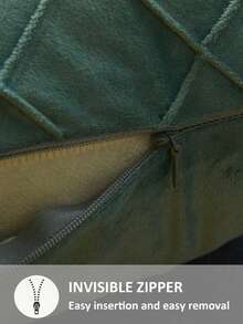 1入菱形褶皺的絨面格子靠墊套,實心柔軟的幾何長方形枕套,不會褪色 - 湖綠色 - 查看 4