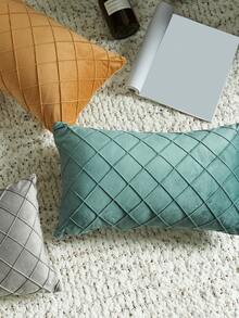 1入菱形褶皺的絨面格子靠墊套,實心柔軟的幾何長方形枕套,不會褪色 - 湖綠色 - 查看 7