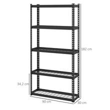 HOMCOM Estantería Metálica de Niveles Estantería de Garaje de Acero Industrial con Estantes Ajustables para Tallar Cocina Hogar Negro - Negro - Ver 7