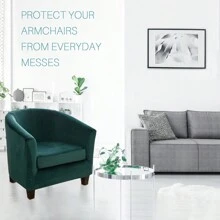 Sammetsfåtöljöverdrag stretch fåtöljöverdrag klubbstol fåtöljöverdrag 2-delat set soffskyddsöverdrag badkar stolsöverdrag möbelskydd för enkelsoffa, klubbstol, cocktailstol - Mörk Grön - Visa 7