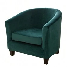 Sammetsfåtöljöverdrag stretch fåtöljöverdrag klubbstol fåtöljöverdrag 2-delat set soffskyddsöverdrag badkar stolsöverdrag möbelskydd för enkelsoffa, klubbstol, cocktailstol - Mörk Grön - Visa 6